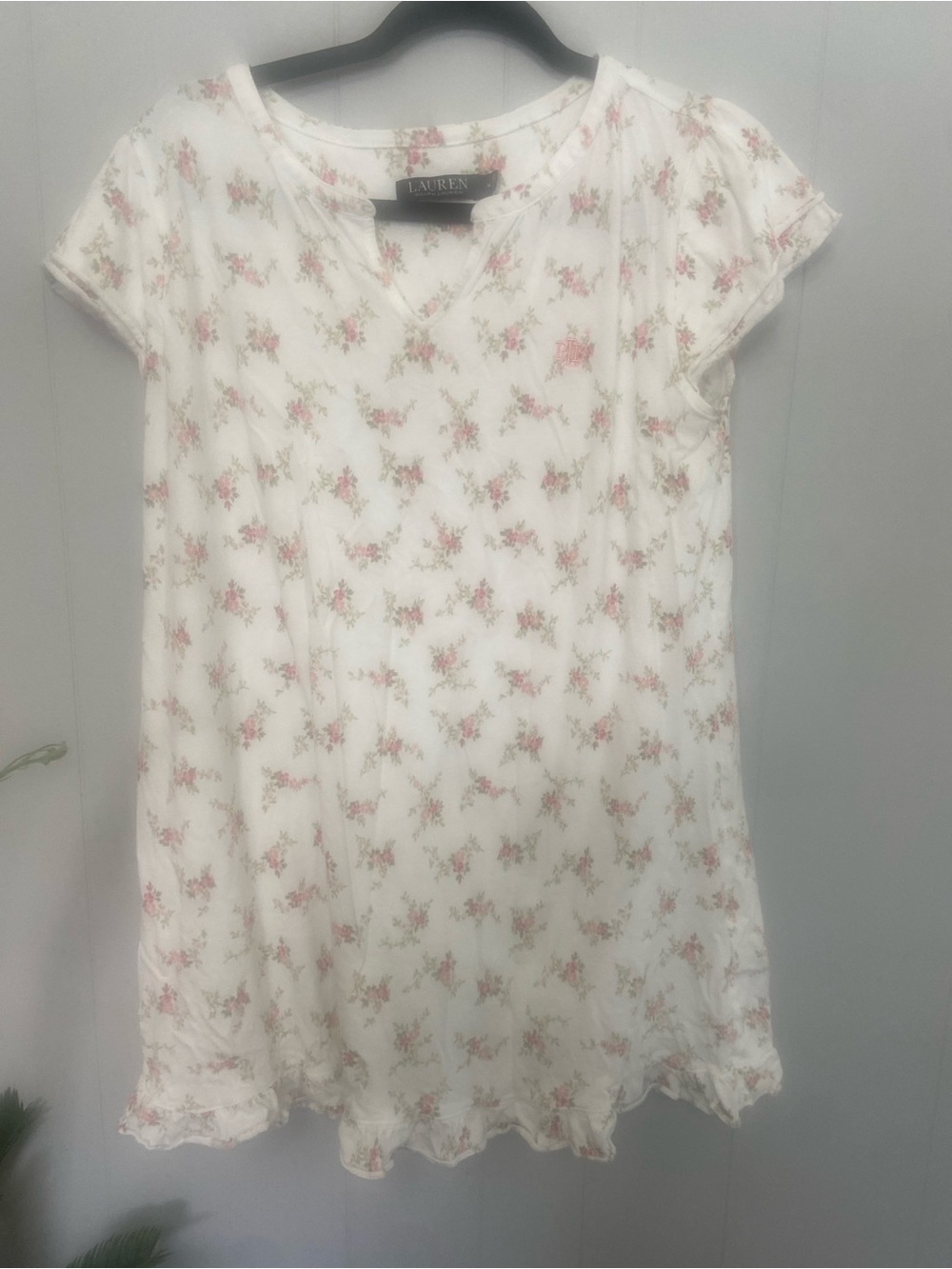 Lauren Ralph Lauren White Nightshirt with Pink Floral Print